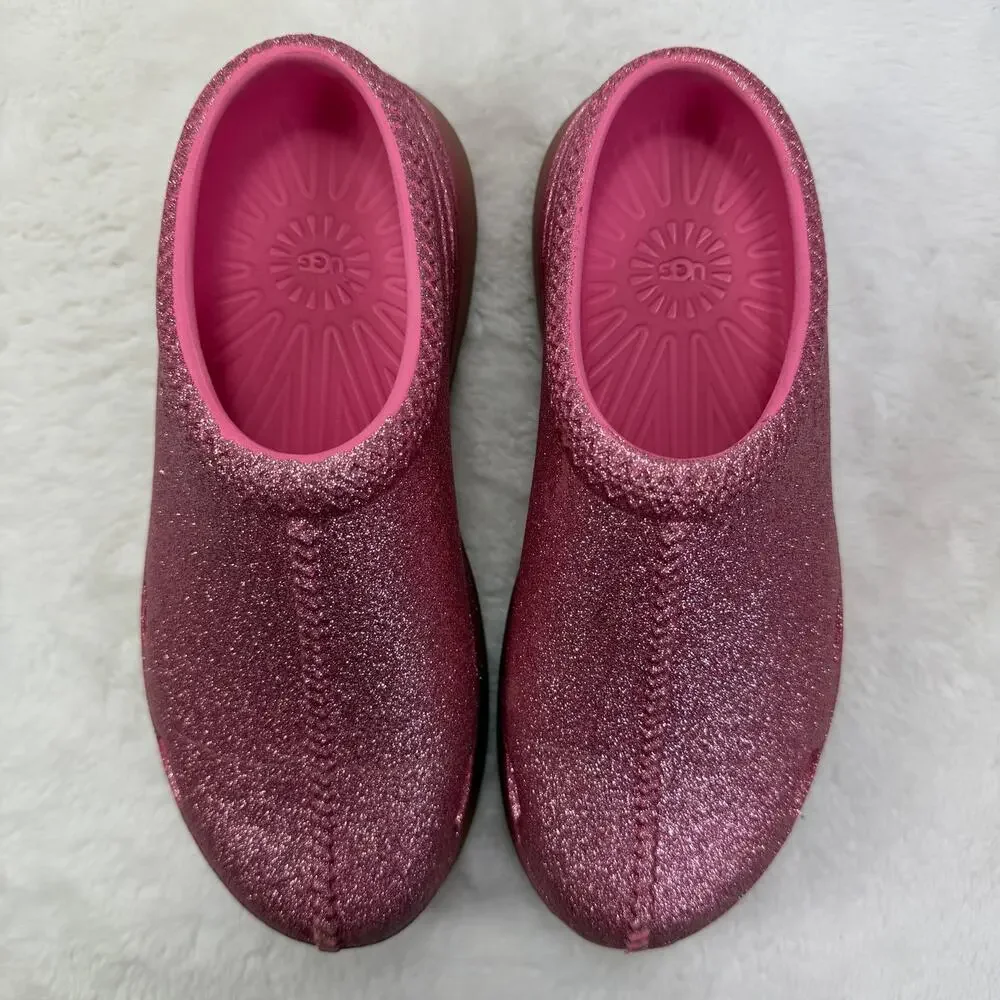 UGG Kids Tasman Sport Glitter Pink Slip-On Comfort Shoes Size 4